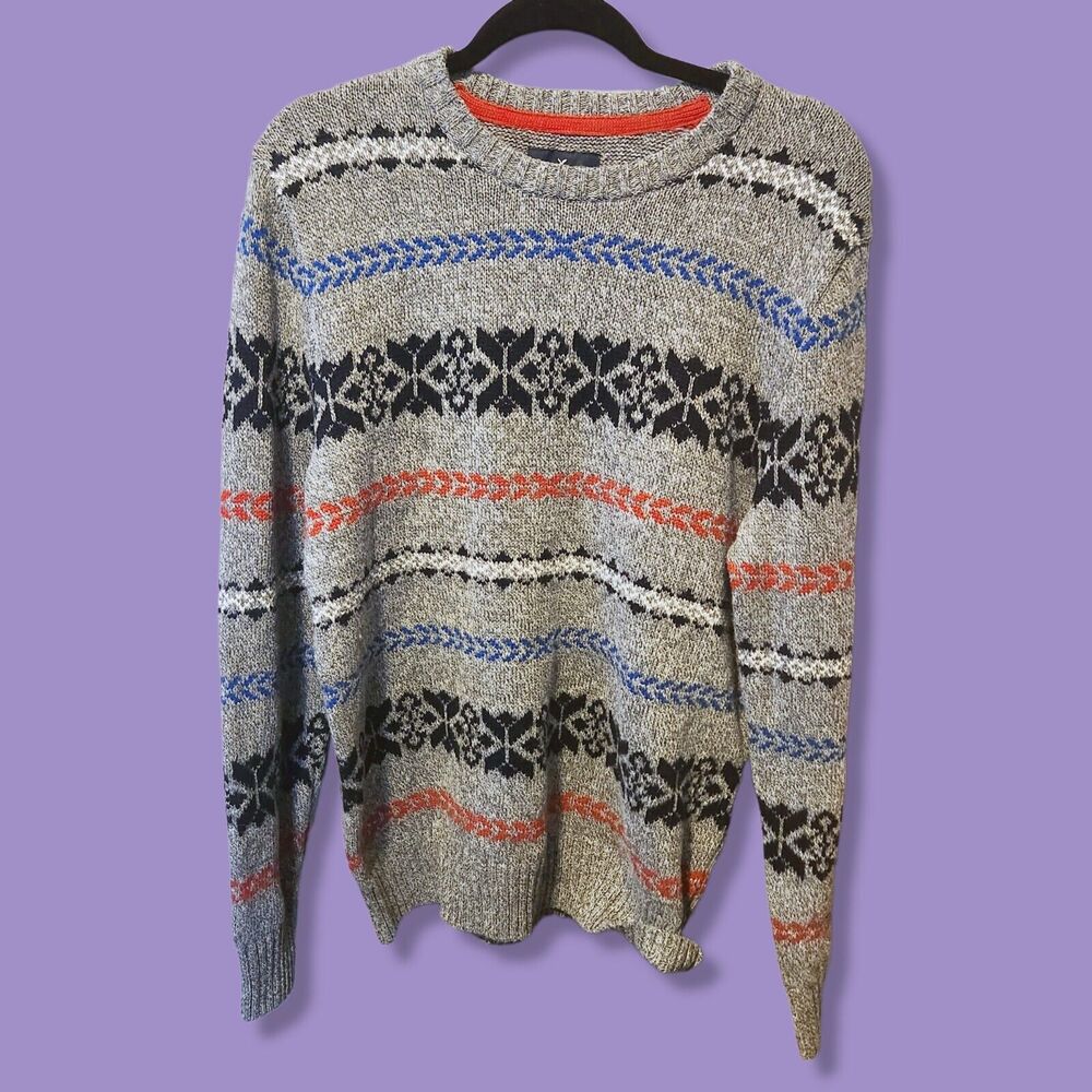 American Eagle Vintage cotton Nordic Snowflake Ski crewneck Long Sweater Men's L - Picture 7 of 7